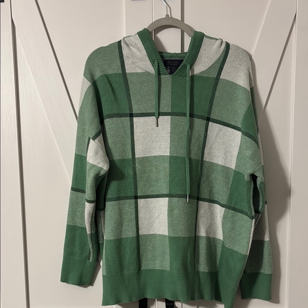Green Plaid Hooded Sweater
